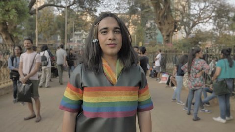 A well dressed trans woman during a LGBT or Gay pride parade in Mumbai, India (2018)