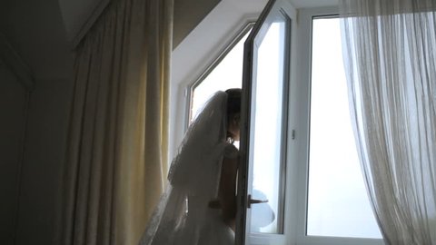 Girl Closes The Curtain On Stock Footage Video 100 Royalty Free 5173709 Shutterstock