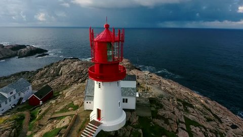 Lindesnes Fyr Lighthouse, Beautiful Nature Norway natural landscape aerial footage.