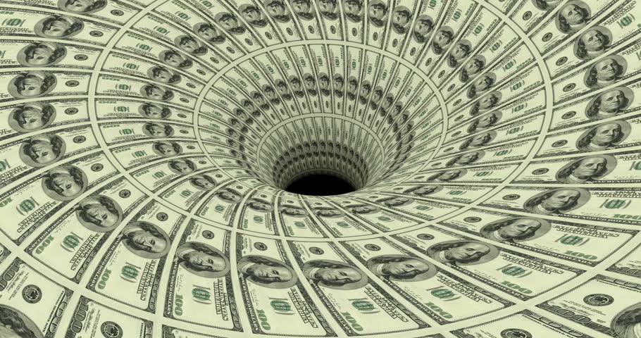 Black hole absorbing endless dollar flow, loopable. Abstract financial crisis concept. Part 2. 3d render, illustration, 4K | Shutterstock HD Video #1007814385