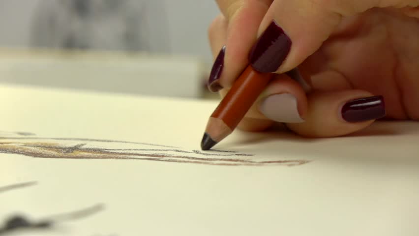 Slow-mo footage. Artist girl hand draws by pencil. Close-up | Shutterstock HD Video #1007831749