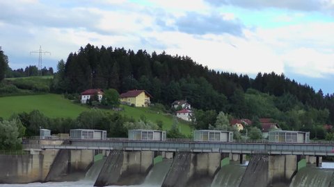Spillway of the Passau-Ingling hydroelectric dam in Passau, Bayern, Germany