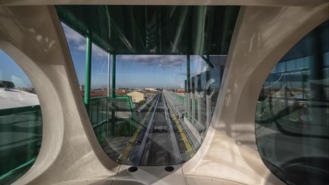 Point of view of a driver of a train in timelapse