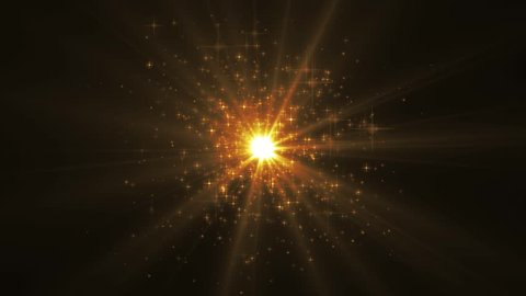 Space orange background with particles. Space gold dust with stars on black background. Sunlight of beams and gloss of particles galaxies.