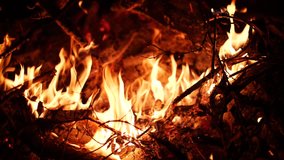 Video clip of bonfire burning at night