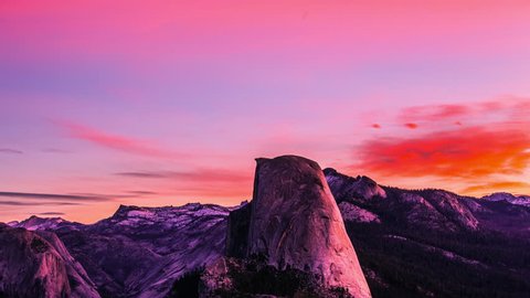 Time Lapse - Beautiful Sunrise over Half Dome of Yosemite National Park Valley, California USA