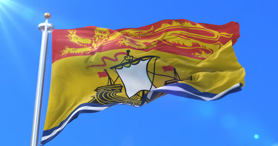 Flag of canadian province of New Brunswick, region of Canada, waving at wind - loop Royalty-Free Stock Footage #1007859094