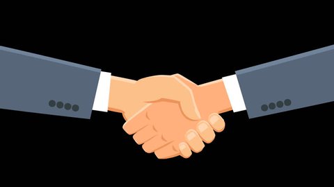 Animated cartoon business agreement handshake with alpha channel