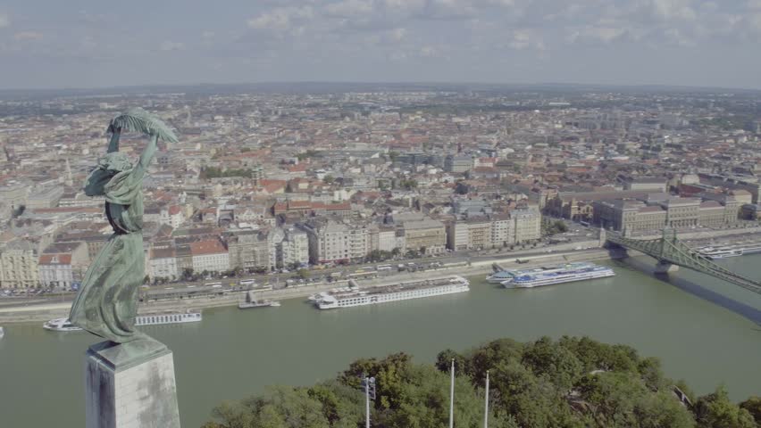Aerial footage of the Liberty Statue (Budapest, Hungary, 2016)
