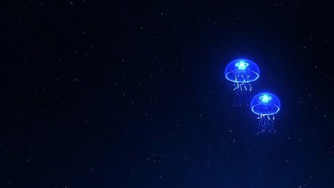 Jellyfish Illuminated With Color Light In The Underwater, CG Animation, Loop