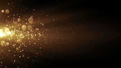 Golden stream with lights and particles. Abstract background for celebration. Seamless loop.