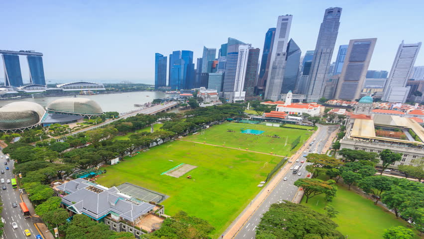 Aerial View Cityscape Of Singapore 4KL Time Lapse (pan shot)
