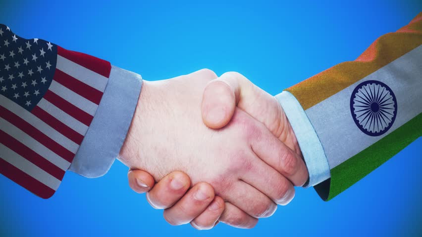 United States - India / Handshake concept animation about countries and politics / With matte channel Royalty-Free Stock Footage #1007884081