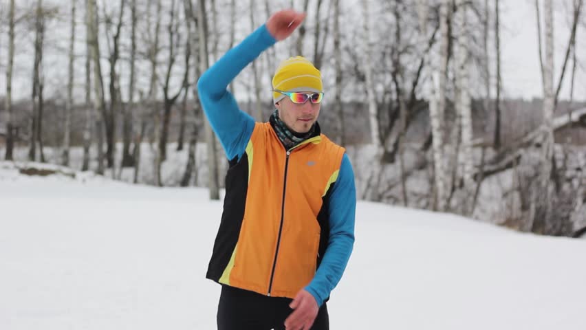 guy skier doing exercises for body