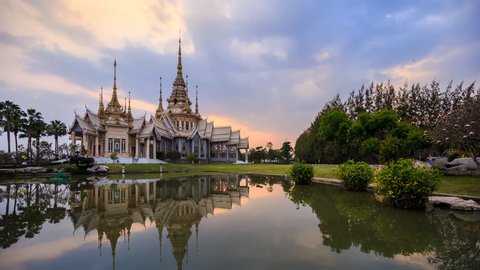4k Day to Night Time-lapse of Wat None Kum temple in Nakhon Ratchasima province, Thailand