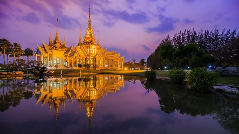4k Day to Night Time-lapse of Wat None Kum temple in Nakhon Ratchasima province, Thailand