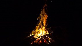 Blazing fire of campfire at evening, 8x 240 fps slow motion, full hd 1080p video clip