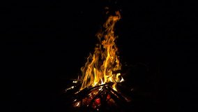 Vivid fire of burning wood at night, 8x 240 fps slow motion, full hd 1080p video footage