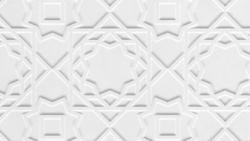 Rotating white arabic pattern, arabesque. Close-up of white abstract geometric background. Ramadan graphic animation, slow motion. Royalty-Free Stock Footage #1007908897