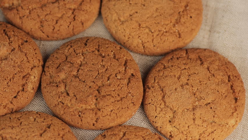 Macro Video of Healthy Food with Oatmeal Cookies or Oatcakes. Vegeterian Food Concept.