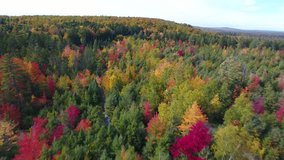 A picturesque aerial view of Topsfield, Maine in Fall. United States