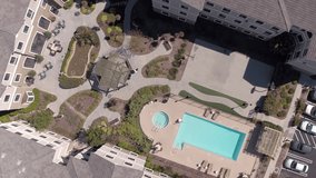 Aerial Drone View of Hotel Swimming Pool Birds Eye View
