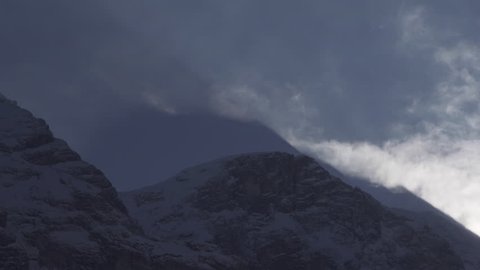 Leutasch, Austria - February 2017: Winter storm is brewing in the Austrian Alps, Tirol
