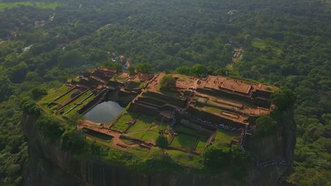 Aerial view of Sigiriya rock Sri Lanka sunrise drone footage