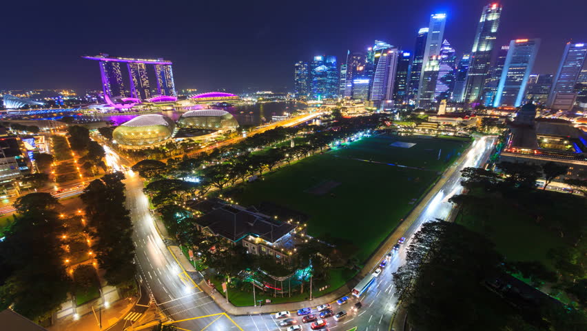 Beautiful Aerial Night Cityscape Of Singapore 4K Time Lapse