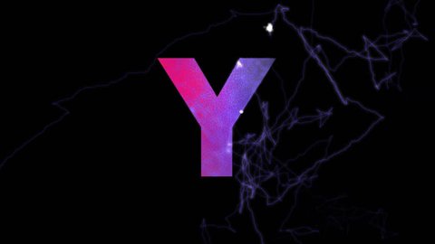 latin letter Y multi-colored appear then disappear under the lightning strikes changing color. Alpha channel Premultiplied - Matted with color black