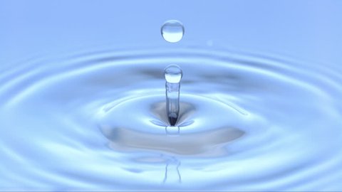 slow motion water drop falling into water
