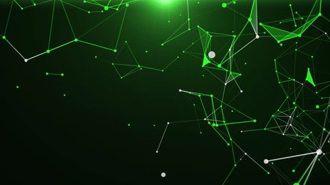 Plexus of abstract green geometrical lines with moving triangles and dots animations. Green screen.
