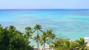 Professional video of view at Waikiki beach in Honolulu Hawaii in 4k slow motion 60fps