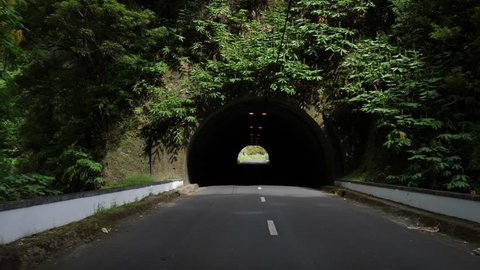 drive through a mountain tunnel pov azores 4k