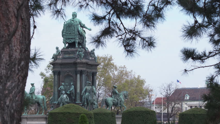 Monuments to emperors symbols of imperial Europe. Vienna is the capital of Austria. Dolly shot.
