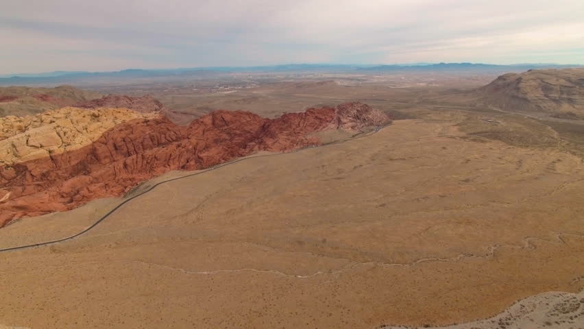 Amazing high altitude drone view of red rock formations in Joshua Tree National Park in California
