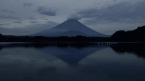 Mt. Fuji over Lake Shoji in a Cloudy Morning