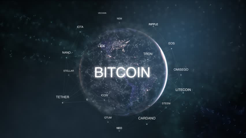 Futuristic bitcoin,ethereum,litecoin, ripple,neo,cash cryptocurrency words cloud blue modern animation loop. 3D technology earth from space altcoin word set.Crypto business concept.Loopable 4k video Royalty-Free Stock Footage #1008020065