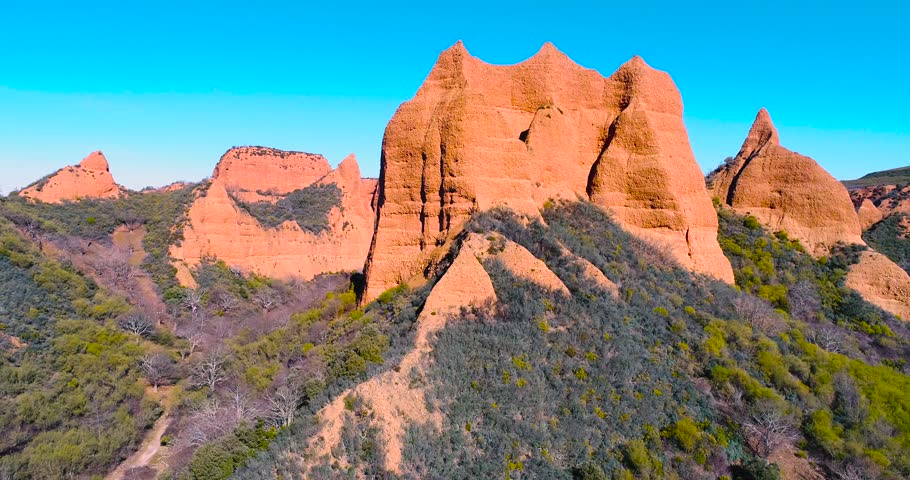 Aerial view of abandoned gold mine Las Medulas, in Castilla y Leon, Spain