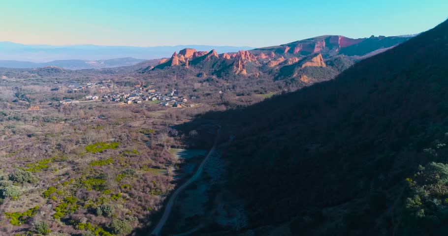 Aerial view of abandoned gold mine Las Medulas, in Castilla y Leon, Spain