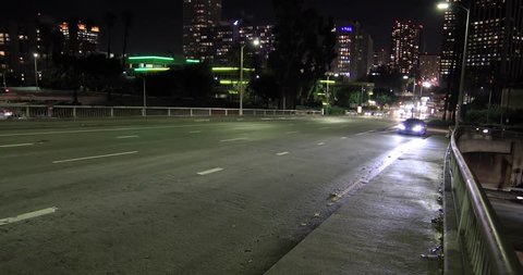 LOS ANGELES - January 5, 2018: Downtown skyline and highway 101 at night