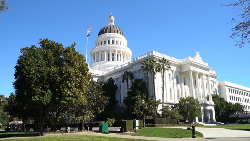 Afternoon exterior view of the historical California State Capitol