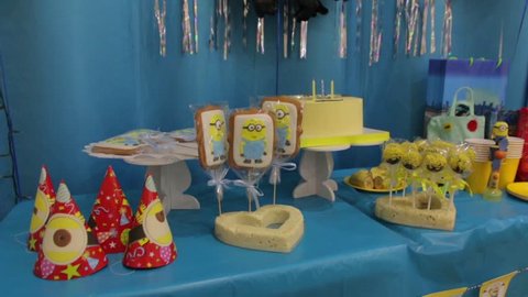 The Sweets Children Birthday

KYIV, UKRAINE - 02 27 2018: Sweets cookies cake gingerbread minions on children happy birthday party 3 years old yellow blue color candy bar