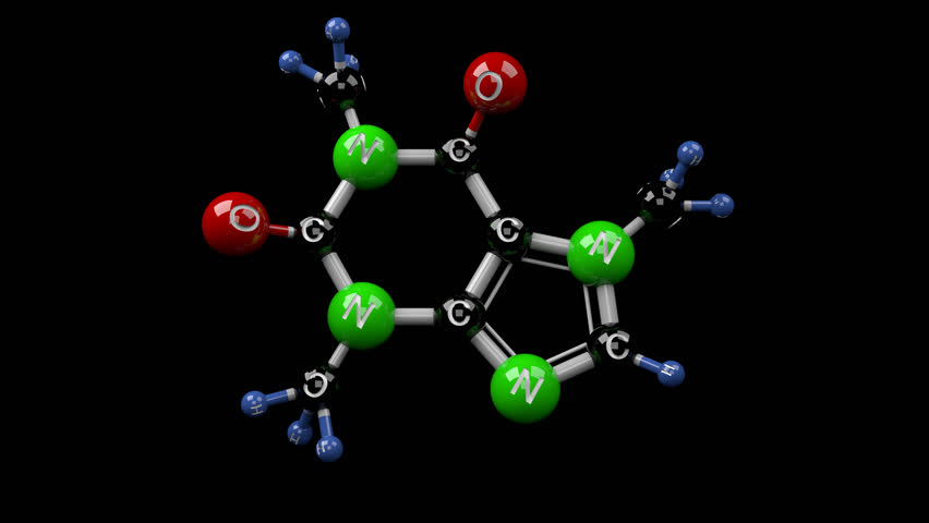 Caffeine molecule. Molecular structure of caffeine alkaloid. Coffee and tea. Alpha channel.
 Royalty-Free Stock Footage #1008043516