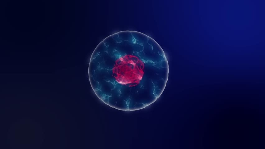 Cell division microbiology background with purple cell nucleus and blue neon cytoplasm. Scientific background 4K seamless loop. Royalty-Free Stock Footage #1008046987