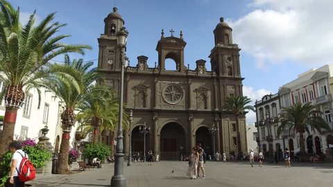 Vegueta Gran Canaria Spain 18 JAN 2018: People visiting the cathedral de Santa Ana near Las Palmas