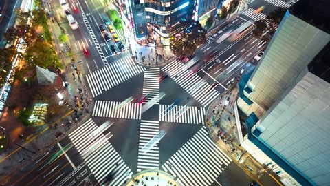 Time-lapse of a busy interestion in Ginza, Tokyo at night