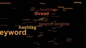 Word cloud / tag cloud / text array - web marketing words (more than 30 web marketing words, spreading animation)
black background - orange words  - Powered by Shutterstock - Get 15% off with code: PIKWIZARD15