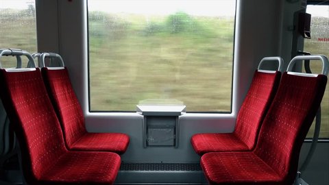 Traveling by train. Empty train compartment. Video Stok