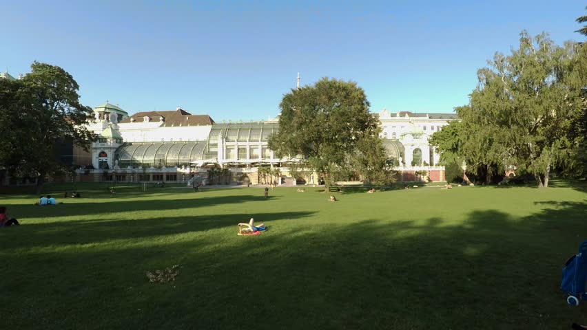 Palmenhaus - Palm House In Burggarten Garden. Greenhouse. Vienna, Austria. Shot in 4K (ultra-high definition (UHD)).